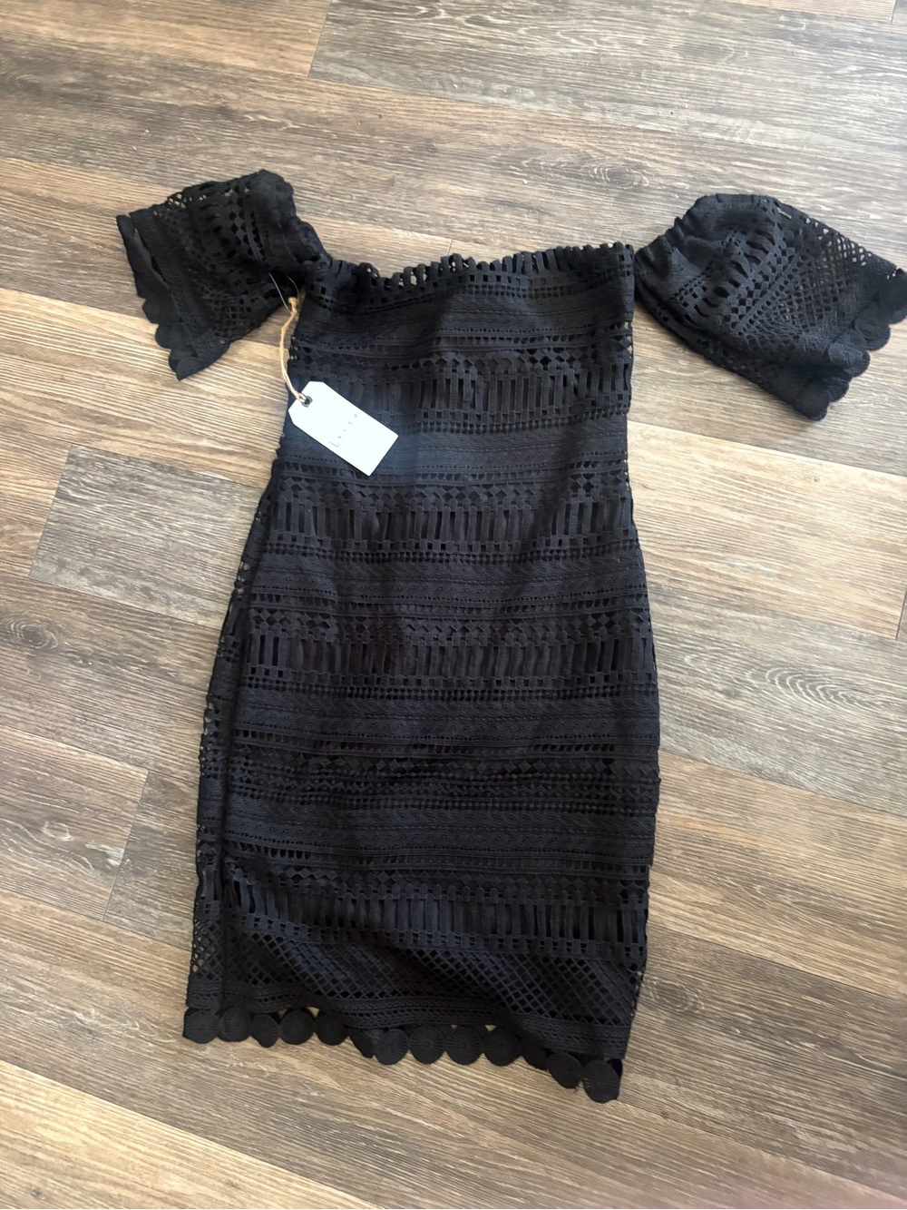Leith Black Off-Shoulder Crochet Midi Dress